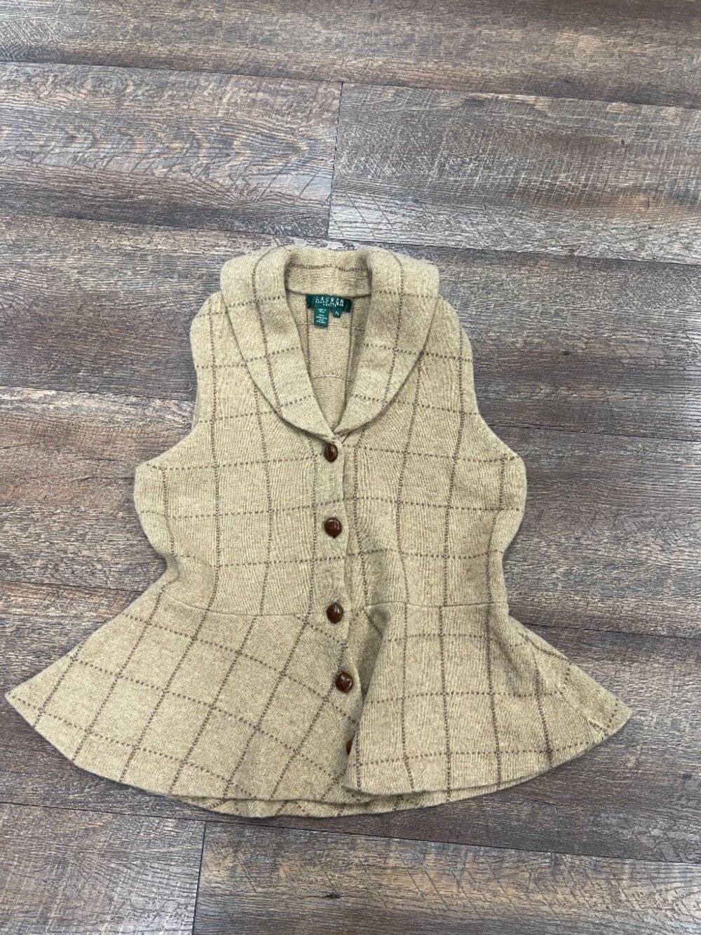 Vintage Lauren Ralph Lauren Lambswool Peplum Sweater Vest Petite Large - Picture 3 of 9